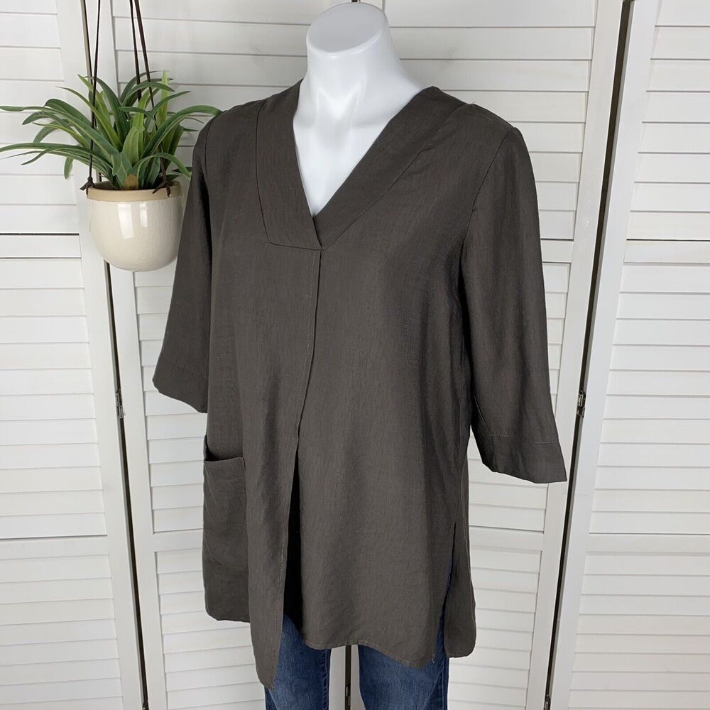 Niche Nilgun Derman Rayon‎ Reef Tunic Top Brown Lagenlook Asymmetric Hem Size XS